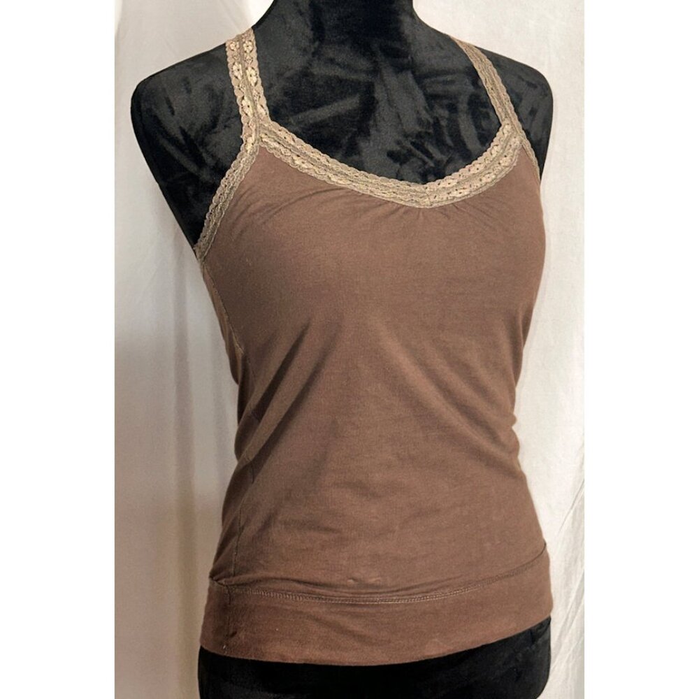 R Clothing Co - Rampage Brown Racer Back Tank Top with Lace Trim, Y2K, Size L